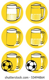 A color simple illustration/symbol/icon of a pint of beer and soccer ball/football.