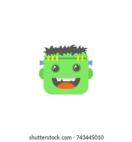 color simple vector flat art square cartoon icon of Frankenstein or zombie face