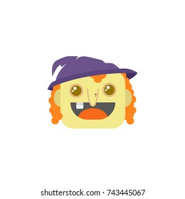 color simple vector flat art square cartoon witch face icon