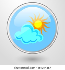 color simple vector round glass icon of sun behind a cloud