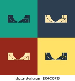 Color Skate park icon isolated on color background. Set of ramp, roller, stairs for a skatepark. Extreme sport. Vintage style drawing. Vector Illustration