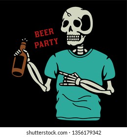 Color skeleton bottle of beer black background