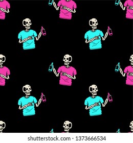 Color skeleton with bottle of beer seamless pattern