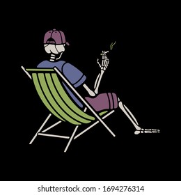 color skeleton with a cigarette on black background