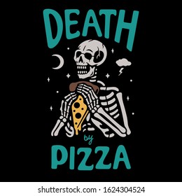 Color skeleton with pizza on black background