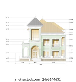 color sketch of a classic residence in the front view or elevation sketch