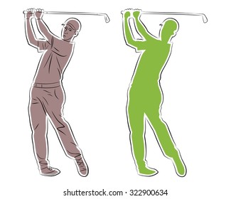 color sketch golfer, white background , isolated illustration