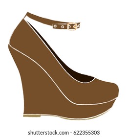 color sketch of high heel platform shoe vector illustration