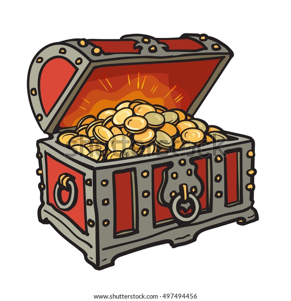Color Sketch Old Chest Gold Coins Stock Vector (Royalty Free) 497494456