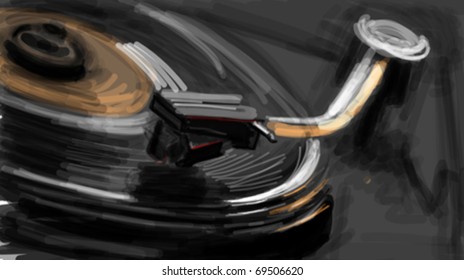 color sketch of an old turntable - vector ilustration / eps10