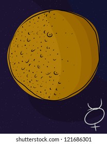 Color sketch of  the planet Mercury in outer space