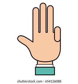 color sketch silhouette hand palm showing four fingers with shirt sleeve vector illustration