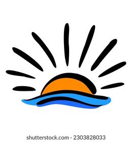 Color sketch of sun. Hand drawn icon of summer symbol. Stylized sun flat vector illustration.