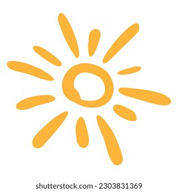 Color sketch of sun. Hand drawn icon of summer symbol. Stylized sun flat vector illustration.