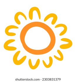 Color sketch of sun. Hand drawn icon of summer symbol. Stylized sun flat vector illustration.