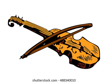 color sketch of violin isolated on white background, hand drawn illustration