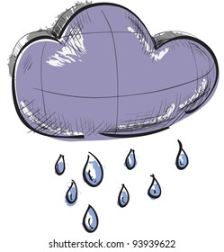 Color sketch weather icons: cloud with rain