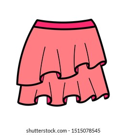 Color skirt for women and girls. Cartoon style. Black stroke. Vector image on a white background.