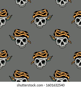 Color skull and dangerous snake seamless pattern