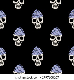 color skull ice cream with cream seamless pattern