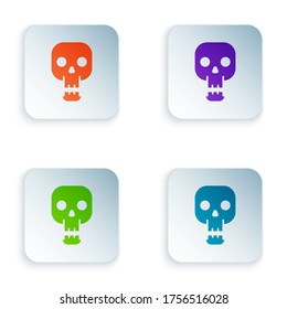 Color Skull icon isolated on white background. Happy Halloween party. Set colorful icons in square buttons. Vector Illustration