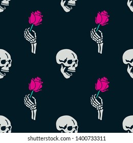 Color skull rose badge seamless pattern