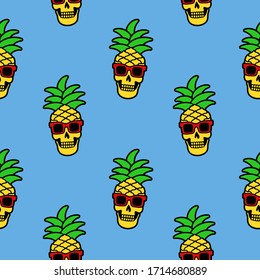 Color skull skeleton pineapple with sunglasses seamless pattern