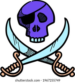 Color skull and swords icon