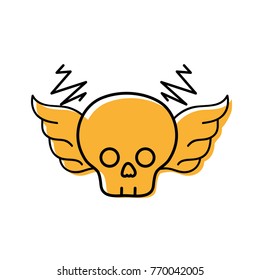 color skull with wings rock art symbol