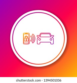 Color Smart car alarm system line icon isolated on color background. The smartphone controls the car security on the wireless. Circle white button. Vector Illustration