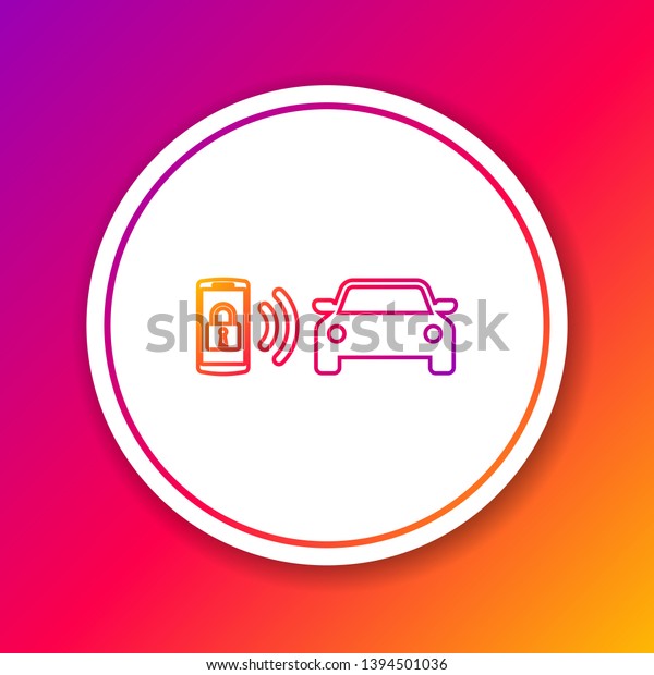 Color Smart car alarm system\
line icon isolated on color background. The smartphone controls the\
car security on the wireless. Circle white button. Vector\
Illustration