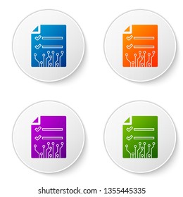 Color Smart contract icon isolated on white background. Blockchain technology, cryptocurrency mining, bitcoin, altcoins, digital money market. Set icons in circle buttons. Vector Illustration