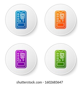 Color Smart control farming system mobile application icon isolated on white background. Set icons in circle buttons. Vector Illustration