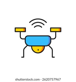 Color Smart drone system icon isolated on white background. Quadrocopter with video and photo camera symbol. Flat filled outline style with shadow. Vector