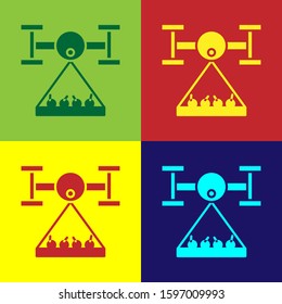 Color Smart farm with drone control collects harvest icon isolated on color background. Innovation technology for agricultural company.  Vector Illustration
