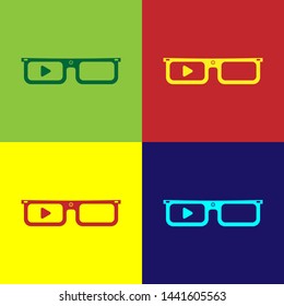 Color Smart glasses mounted on spectacles icon isolated on color backgrounds. Wearable electronics smart glasses with camera and display. Vector Illustration