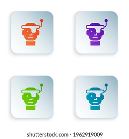 Color Smart glasses mounted on spectacles icon isolated on white background. Wearable electronics smart glasses with camera and display. Set colorful icons in square buttons. Vector