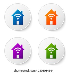Color Smart home with wi-fi icon isolated on white background. Remote control. Set icons in circle buttons. Vector Illustration