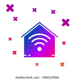 Color Smart home with wi-fi icon isolated on white background. Remote control. Gradient random dynamic shapes. Vector Illustration