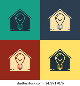 Color Smart house and light bulb icon isolated on color background. Vintage style drawing. Vector Illustration