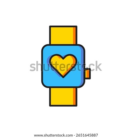 Color Smart watch showing heart beat rate icon isolated on white background. Fitness App concept. Flat filled outline style with shadow. Vector