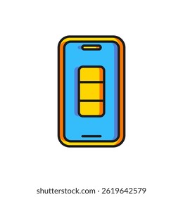Color Smartphone battery charge icon isolated on white background. Phone with a low battery charge. Flat filled outline style with shadow. Vector