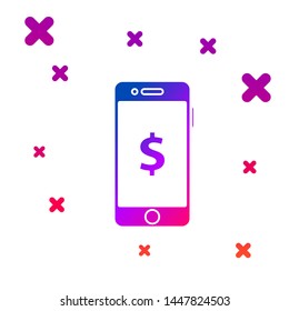 Color Smartphone with dollar symbol icon isolated on white background. Online shopping concept. Financial mobile phone icon. Online payment. Gradient random dynamic shapes. Vector Illustration
