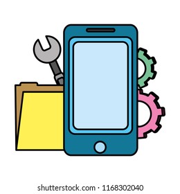 color smartphone with folder file and industry equipment