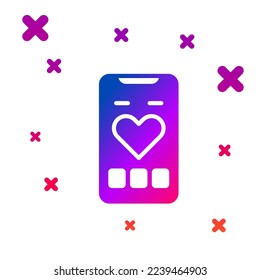 Color Smartphone with heart rate monitor function icon isolated on white background. Gradient random dynamic shapes. Vector