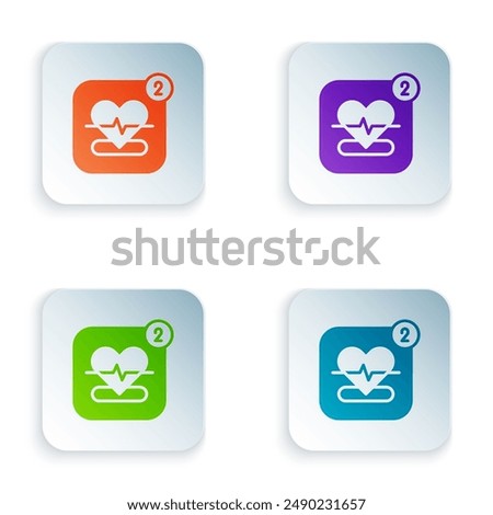 Color Smartphone with heart rate monitor function icon isolated on white background. Set colorful icons in square buttons. Vector