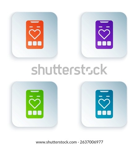 Color Smartphone with heart rate monitor function icon isolated on white background. Set colorful icons in square buttons. Vector