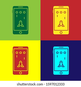Color Smartphone and playing in game icon isolated on color background. Mobile gaming concept.  Vector Illustration
