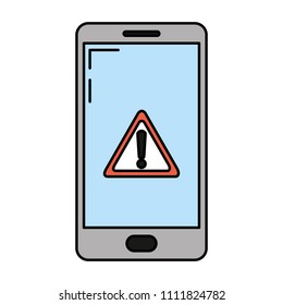 color smartphone technology with caution darger symbol