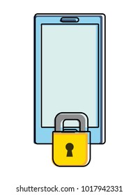 color smartphone technology with padlock security protection